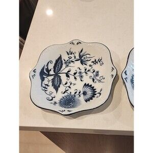 Vintage Meissen Ceramic Blue Onion Square Dish Stamped Japan Floral 6.75" W/L